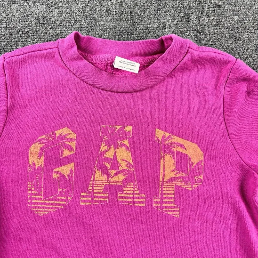 GAP Kids Sweatshirt M 8 Pink Palm Tree Graphic Crew Neck Magenta